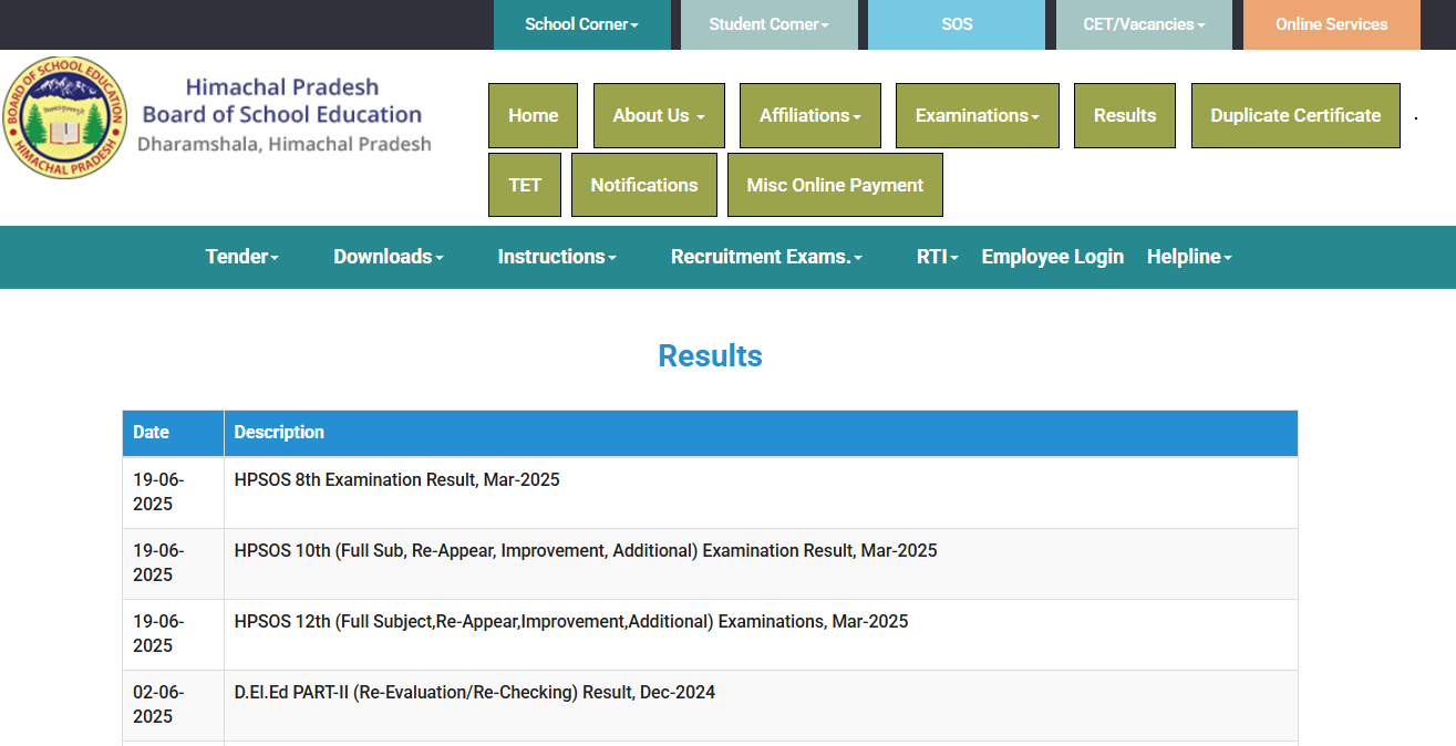 HPBOSE Supplementary Result 2025: Check HP Board Class 10th, 12th Results at hpbose.org