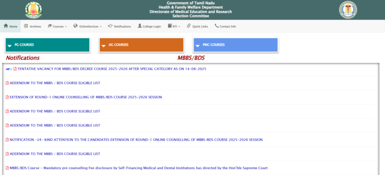 TN NEET UG Counselling 2025: Check Tamil Nadu Round 1 Seat Allotment Result @tnmedicalselection.net