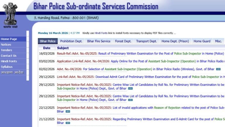 BPSSC SI Prelims Result 2026