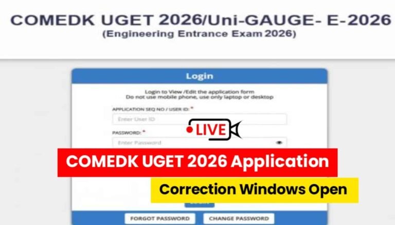 COMEDK UGET 2026 Application Correction Live