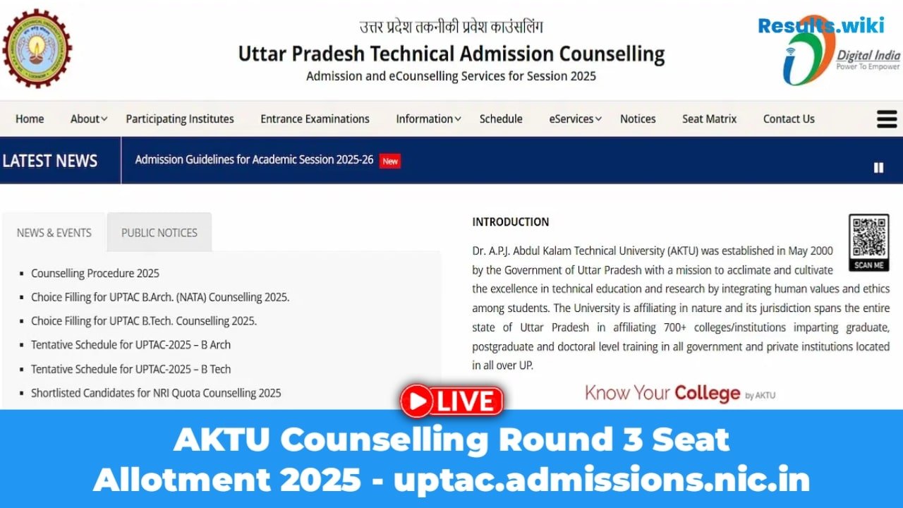 AKTU Counselling Round 3 Seat Allotment 2025